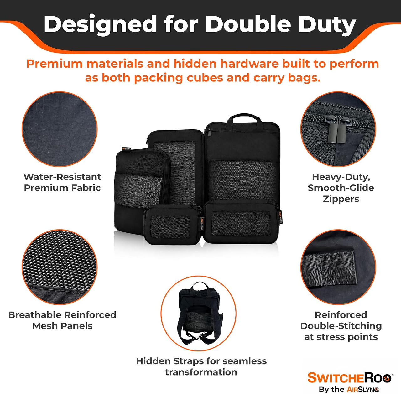 Switcheroo packing cube unzipped and converting into a backpack