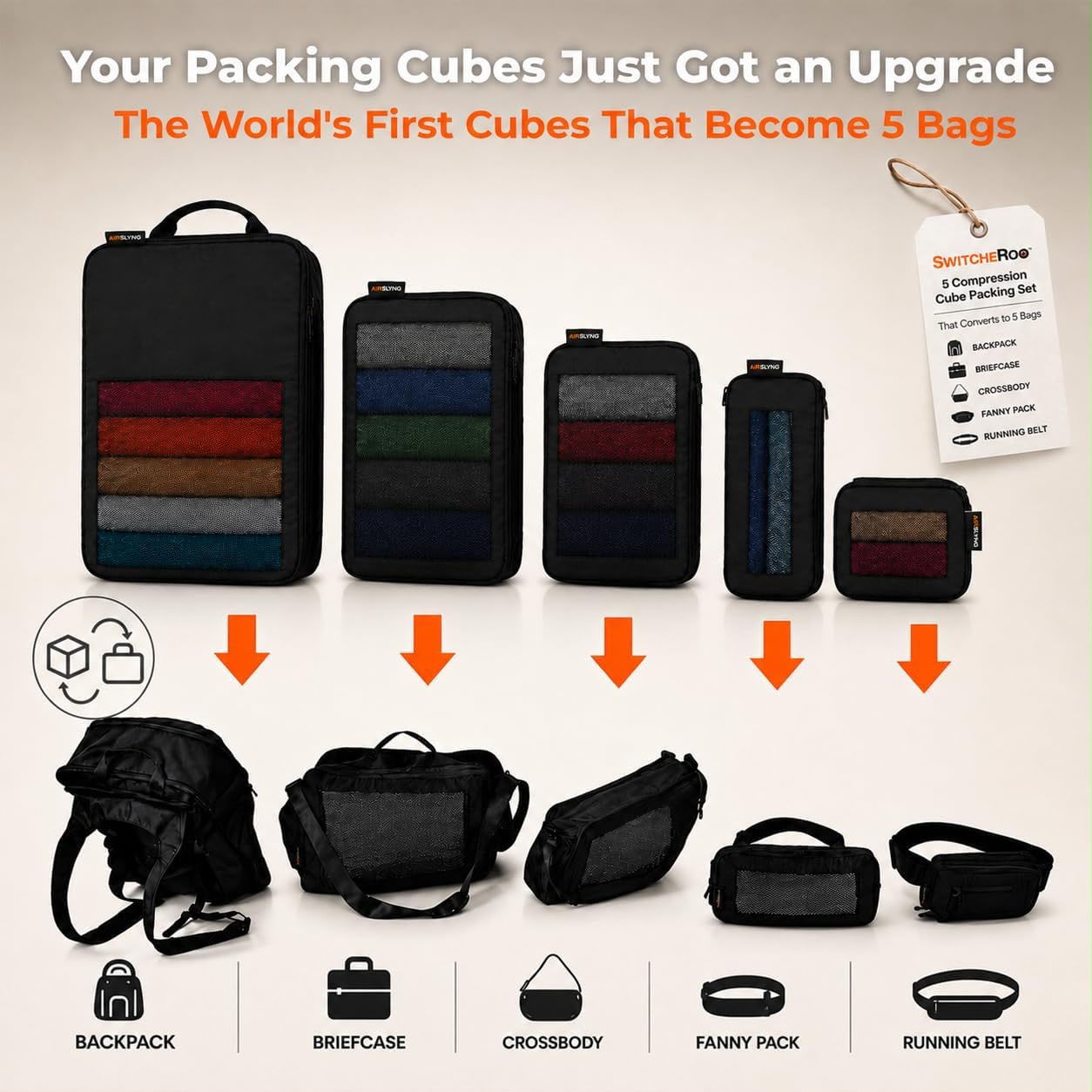 Switcheroo packing cube transformed into a running belt