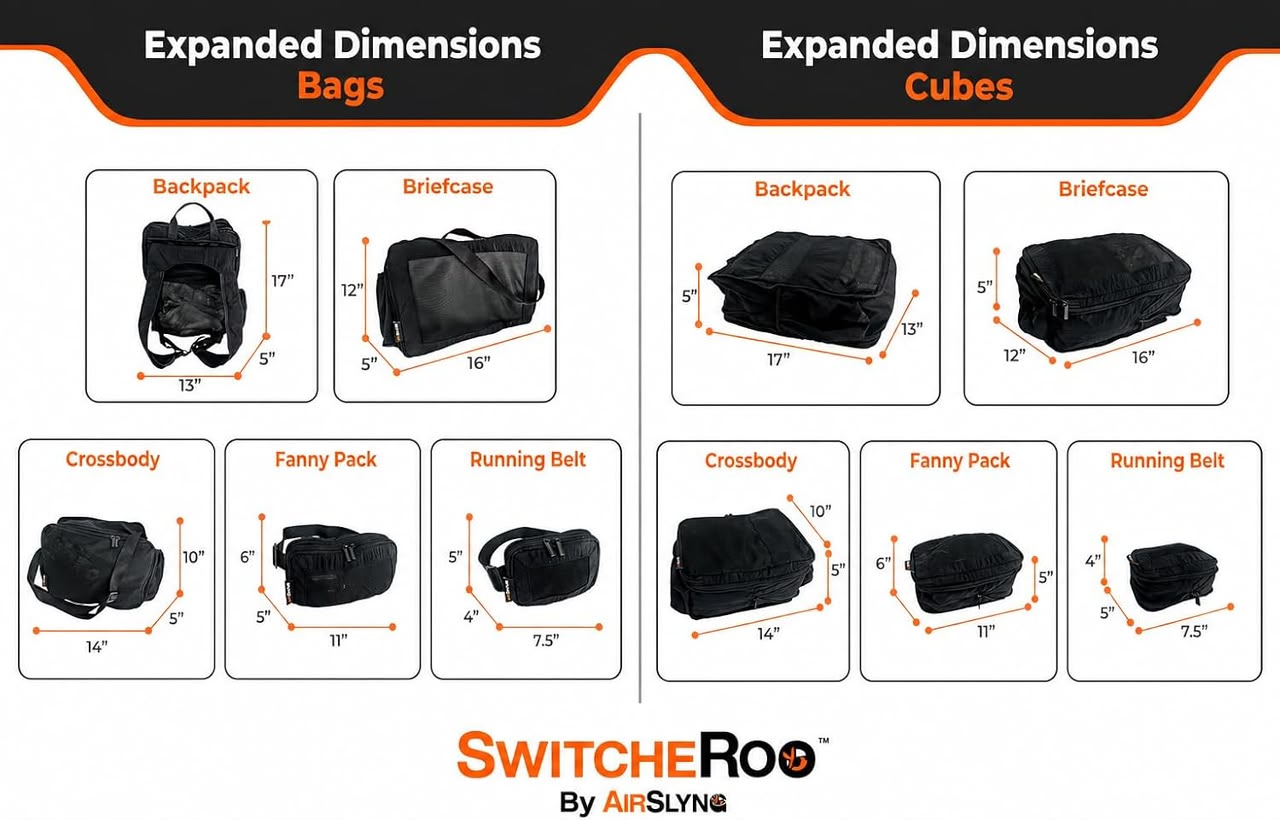 All five Switcheroo bag configurations shown side by side