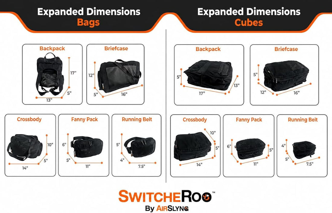 All five Switcheroo bag configurations shown side by side